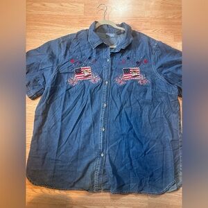 Women’s Vintage Denim Shirt‎ with Embroidered American Flag Size 26W